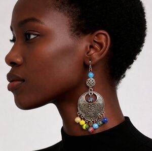 Colorful Rainbow Beaded Dangle Chandelier Earrings